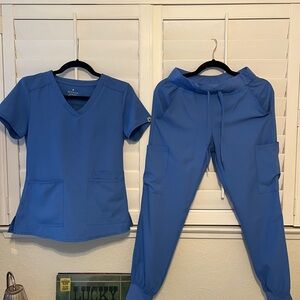 Women’s Blue V-Neck Top & Drawstring Cargo Jogger Set